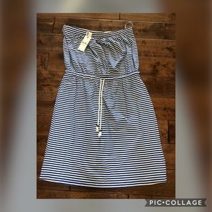 Strapless blue and white striped sundress